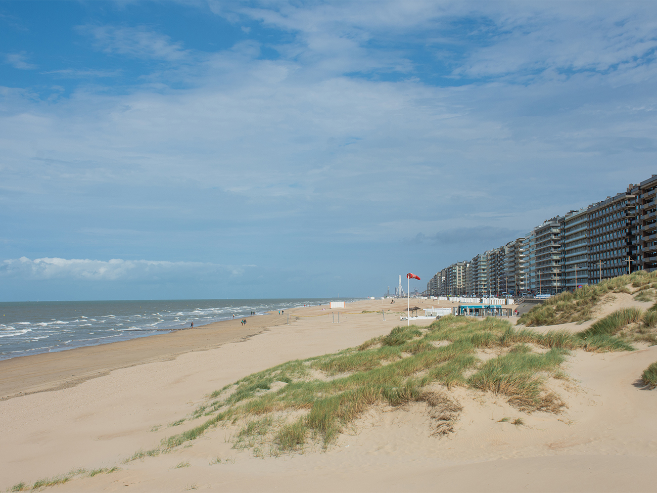 apartment buildings and boulevard on the belgian north sea coast