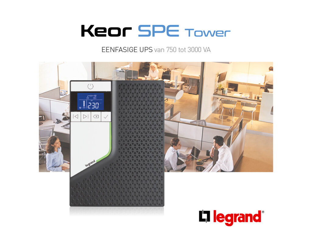 Legrand lanceert de KEOR SPE Tower, een gebruiksvriendelijk en performant UPS-systeem voor kleine en middelgrote kantoren.